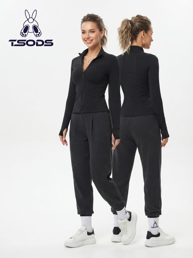 Чорна спортивна кофта на блискавці приталена TSODS Soft Biflex
